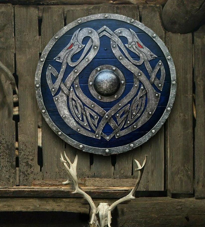 Valhalla Sea Dragon Jörmungandr Escudo vikingo auténtico desgastado por la batalla, 24"