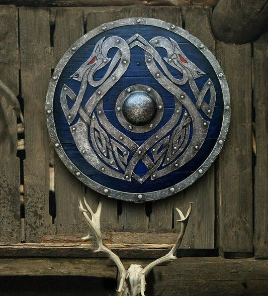 Valhalla Sea Dragon Jörmungandr Escudo vikingo auténtico desgastado por la batalla, 24"