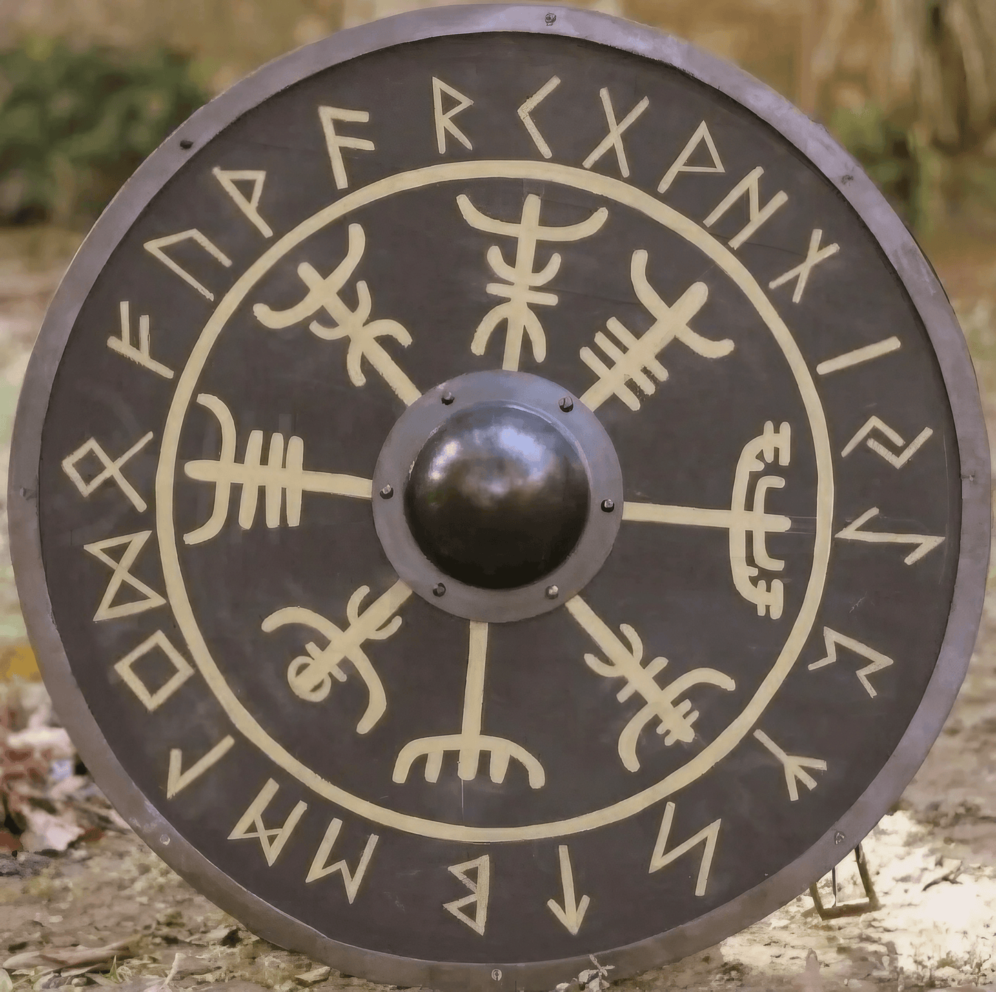 Vegvisir Brújula nórdica Escudo vikingo liso para LARP y colección, 24"