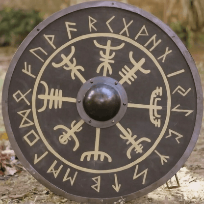 Vegvisir Brújula nórdica Escudo vikingo liso para LARP y colección, 24"