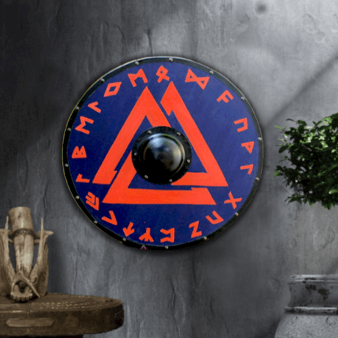 Escudo vikingo liso Valknut rojo, 24" 