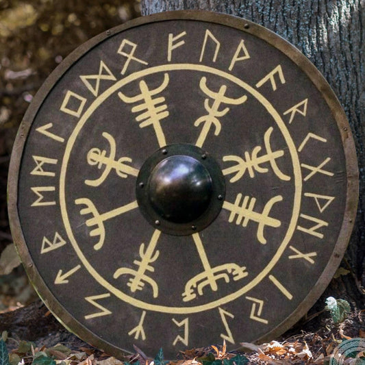 Vegvisir Brújula nórdica Escudo vikingo liso para LARP y colección, 24"