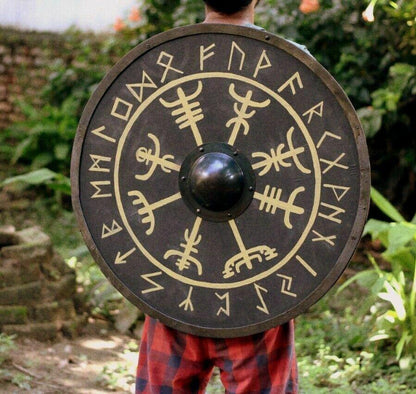 Vegvisir Brújula nórdica Escudo vikingo liso para LARP y colección, 24"