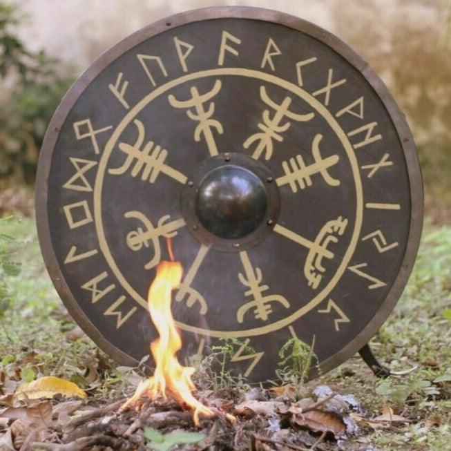 Vegvisir Brújula nórdica Escudo vikingo liso para LARP y colección, 24"